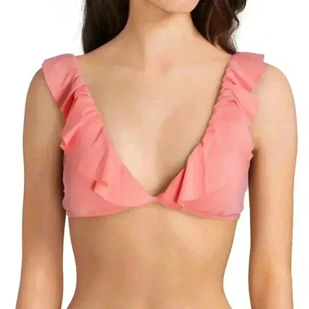 Cremieux Solid Ruffle Bralette Swimsuit Top Medium